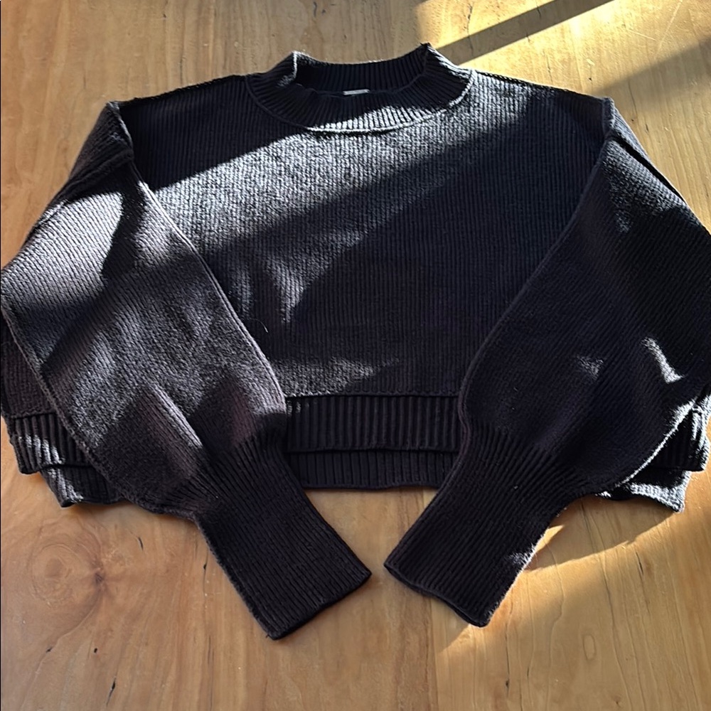 Free People Cropped Cotton Combo Black Women's Sweater